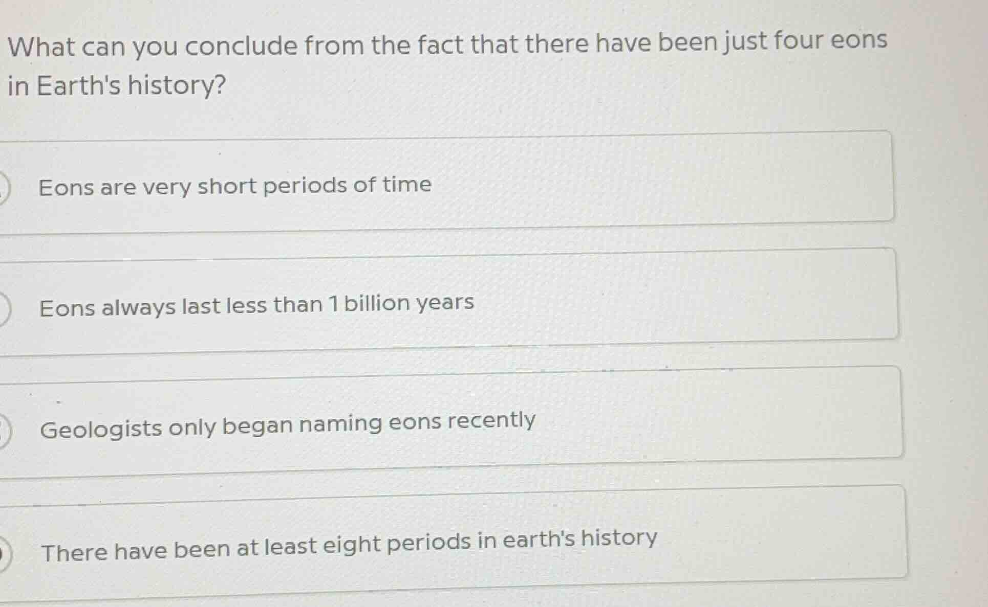 what can you conclude from the fact that there have been just four eons…