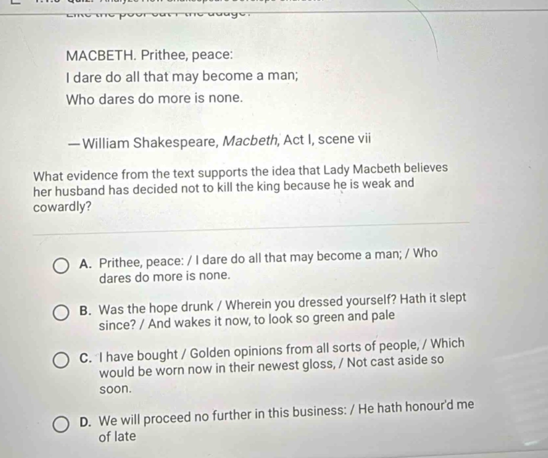 macbeth. prithee, peace: i dare do all that may become a man; who dares…