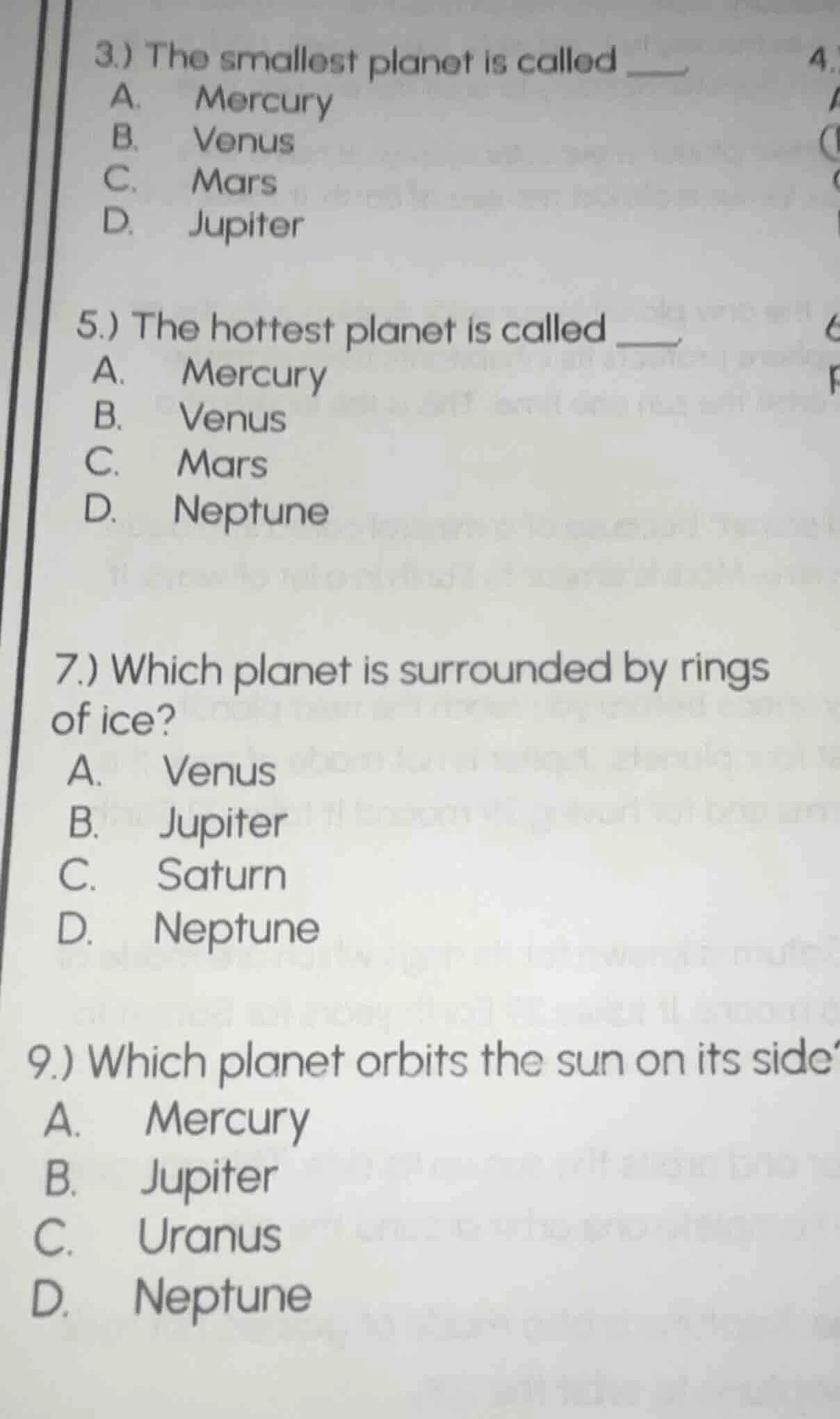 3.) the smallest planet is called ____ a. mercury b. venus c. mars d. j…