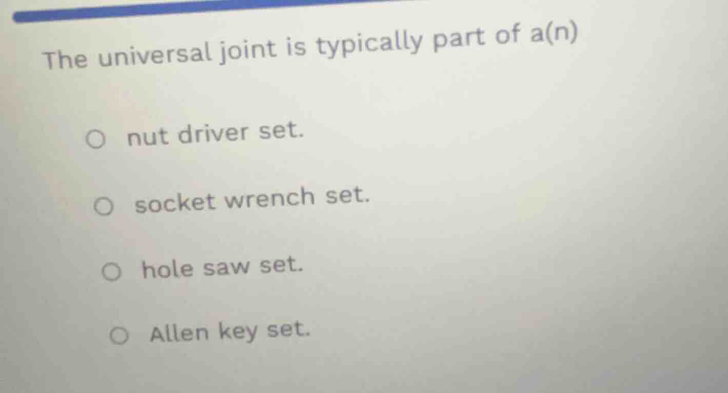 the universal joint is typically part of a(n) nut driver set. socket wr…