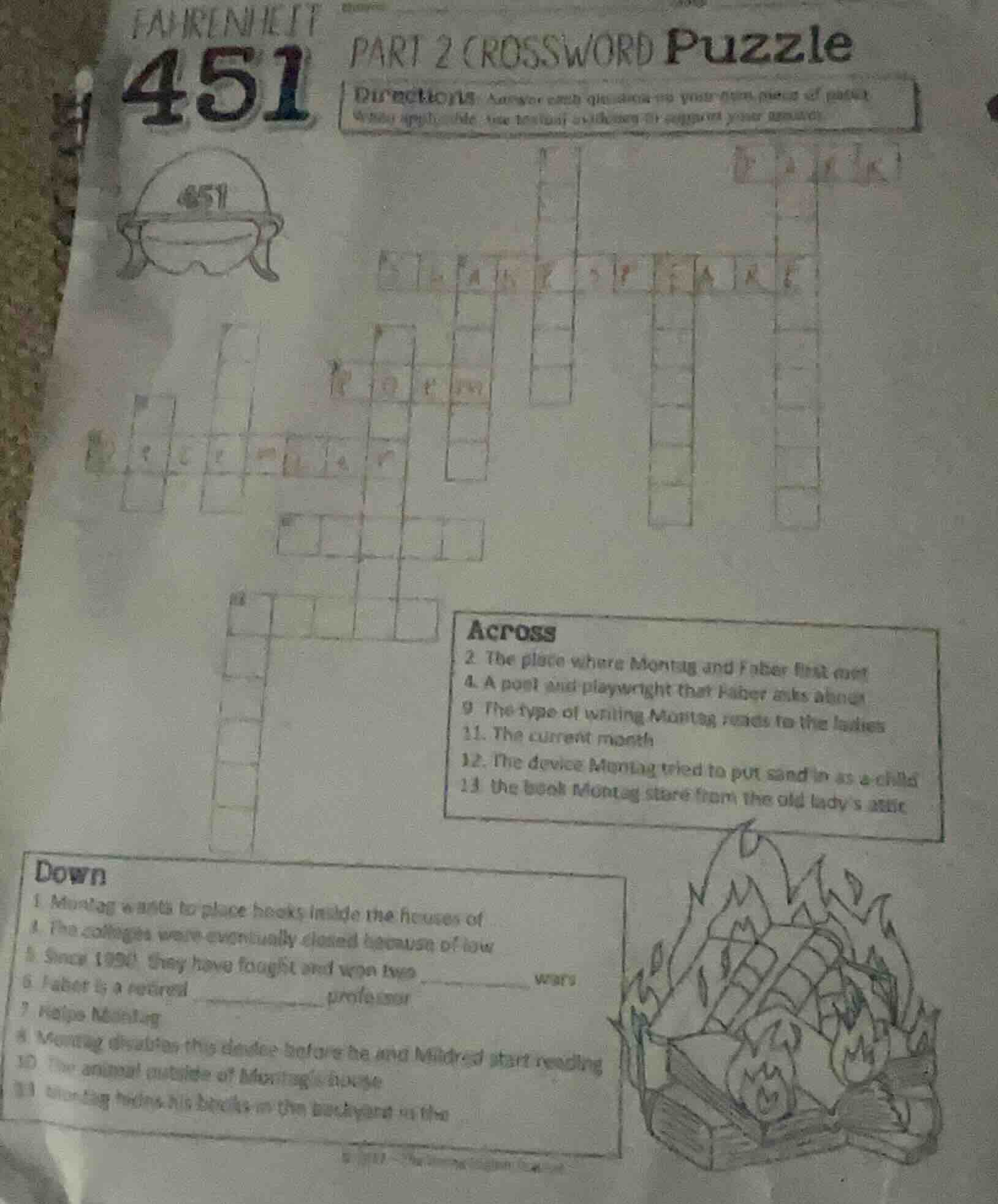fahrenheit 451 part 2 crossword puzzle directions: answer each question…