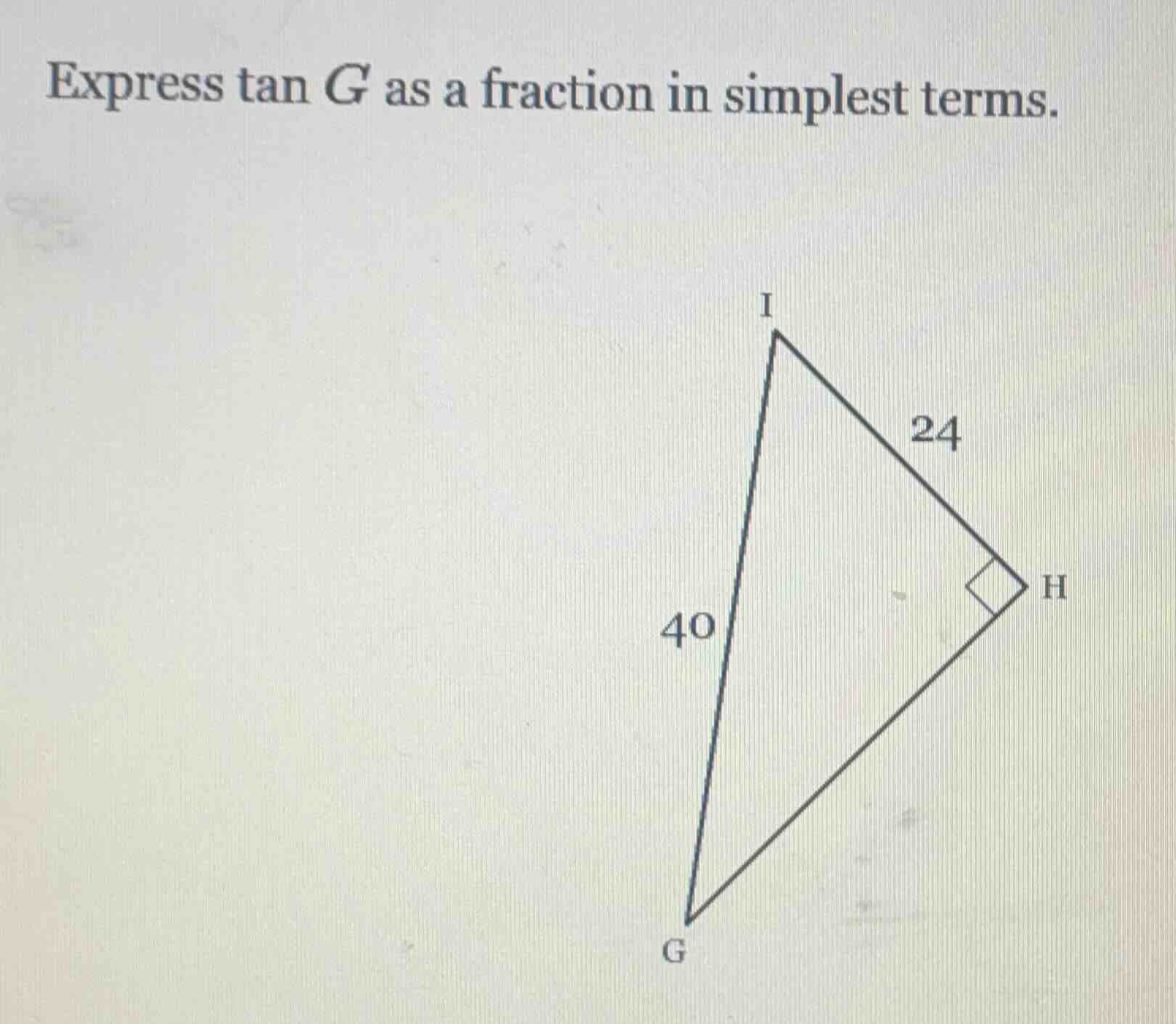 express tan g as a fraction in simplest terms.
