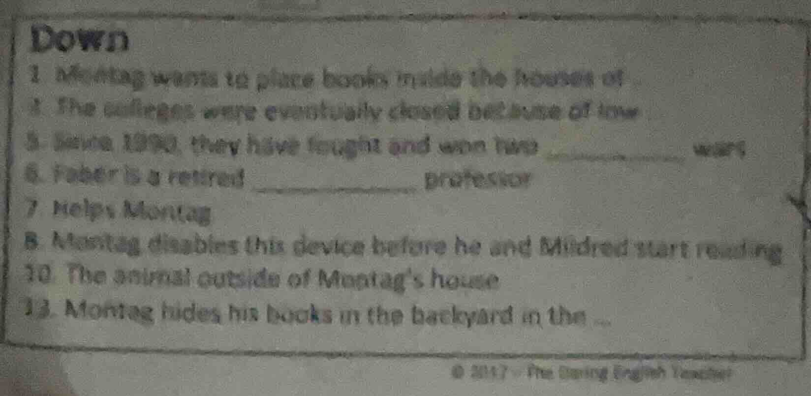 down 1 montag wants to place books inside the house of 2 the colleges w…