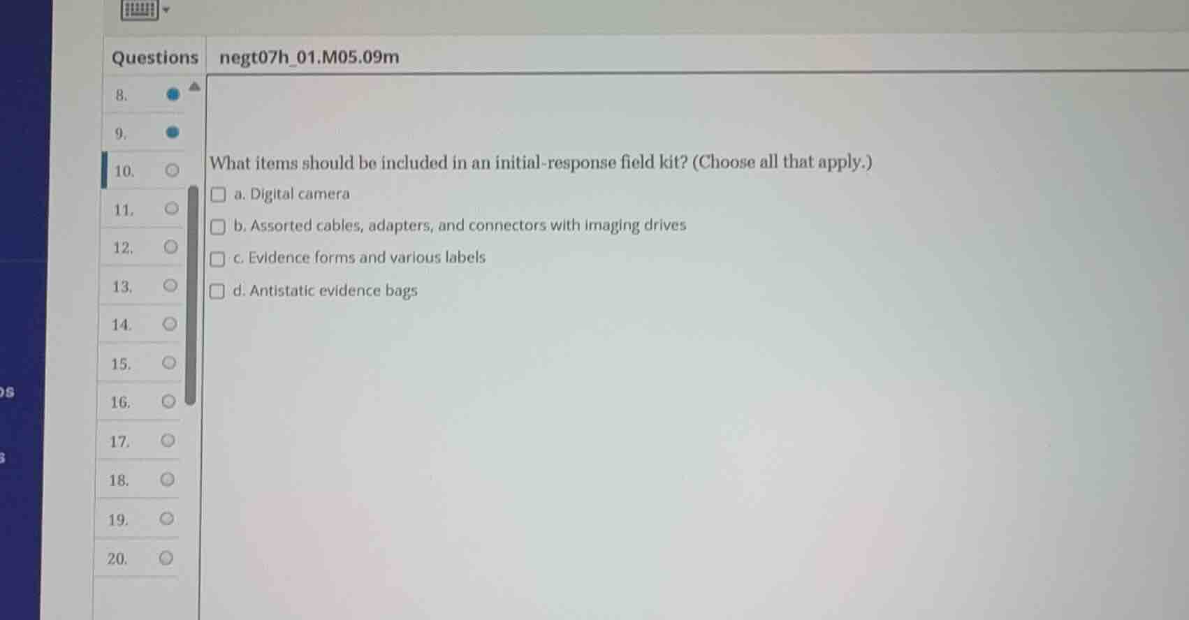 what items should be included in an initial - response field kit? (choo…