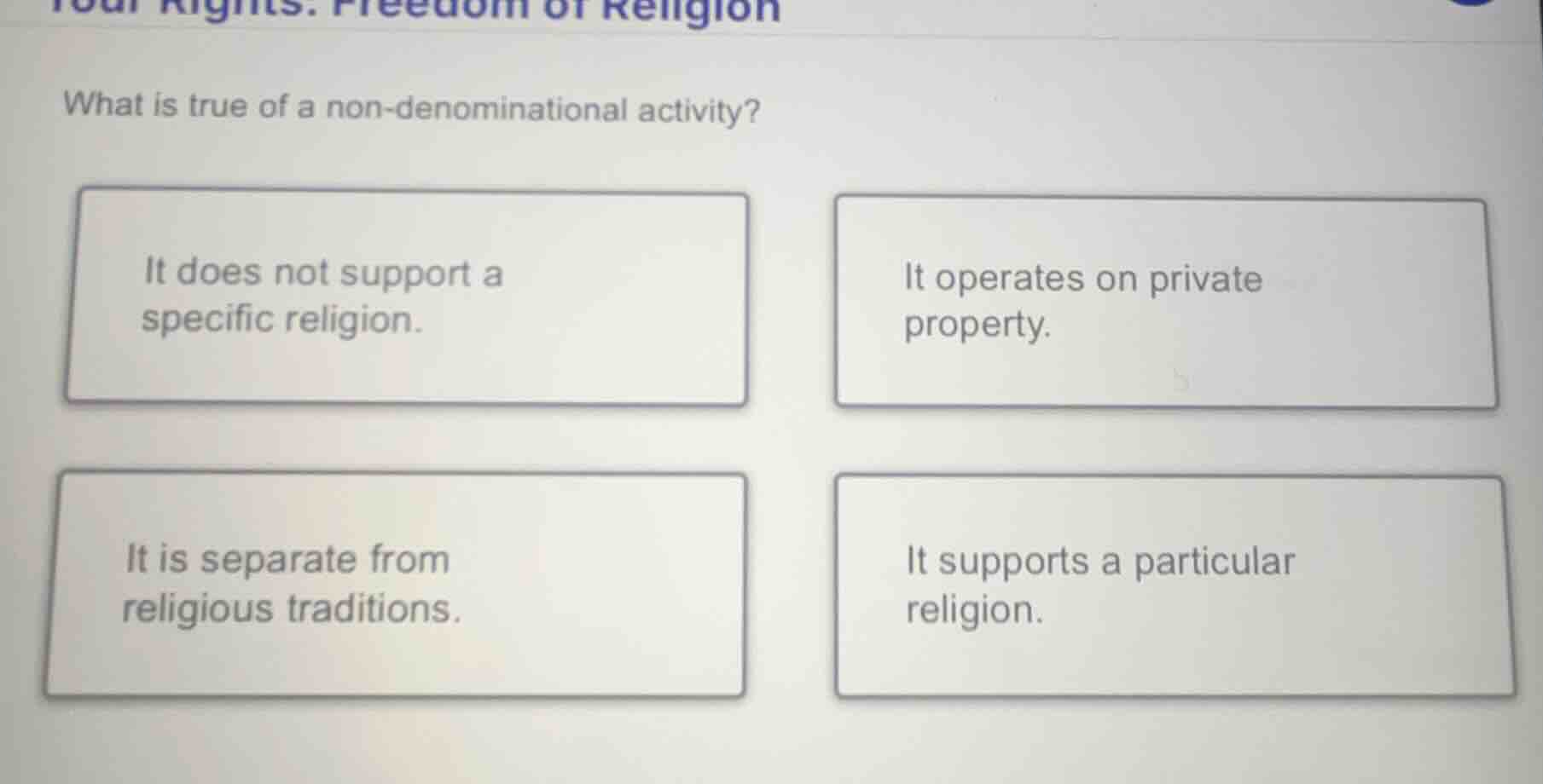 what is true of a non - denominational activity? it does not support a …