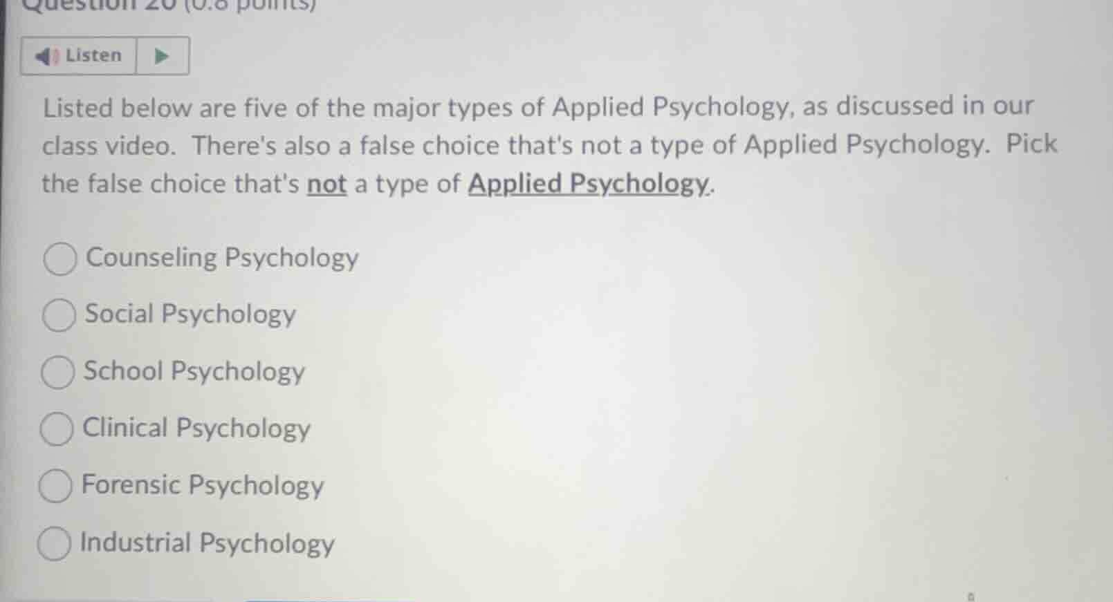 question 20 (0.8 points) listen listed below are five of the major type…