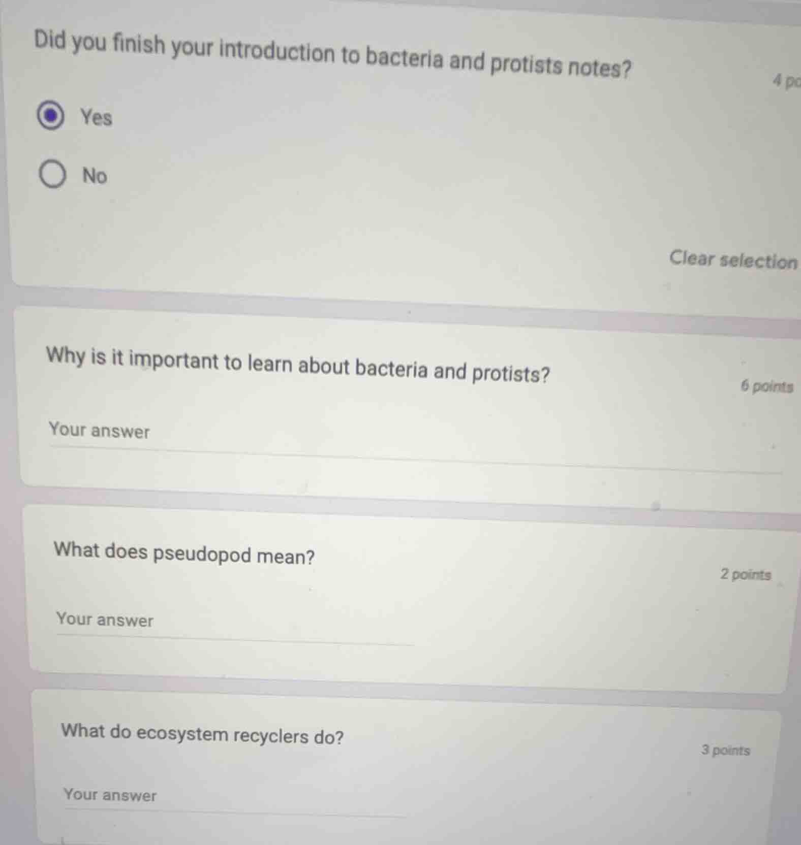 did you finish your introduction to bacteria and protists notes? yes no…