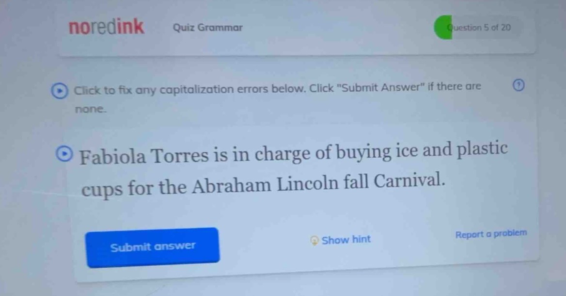 quiz grammar question 5 of 20 click to fix any capitalization errors be…