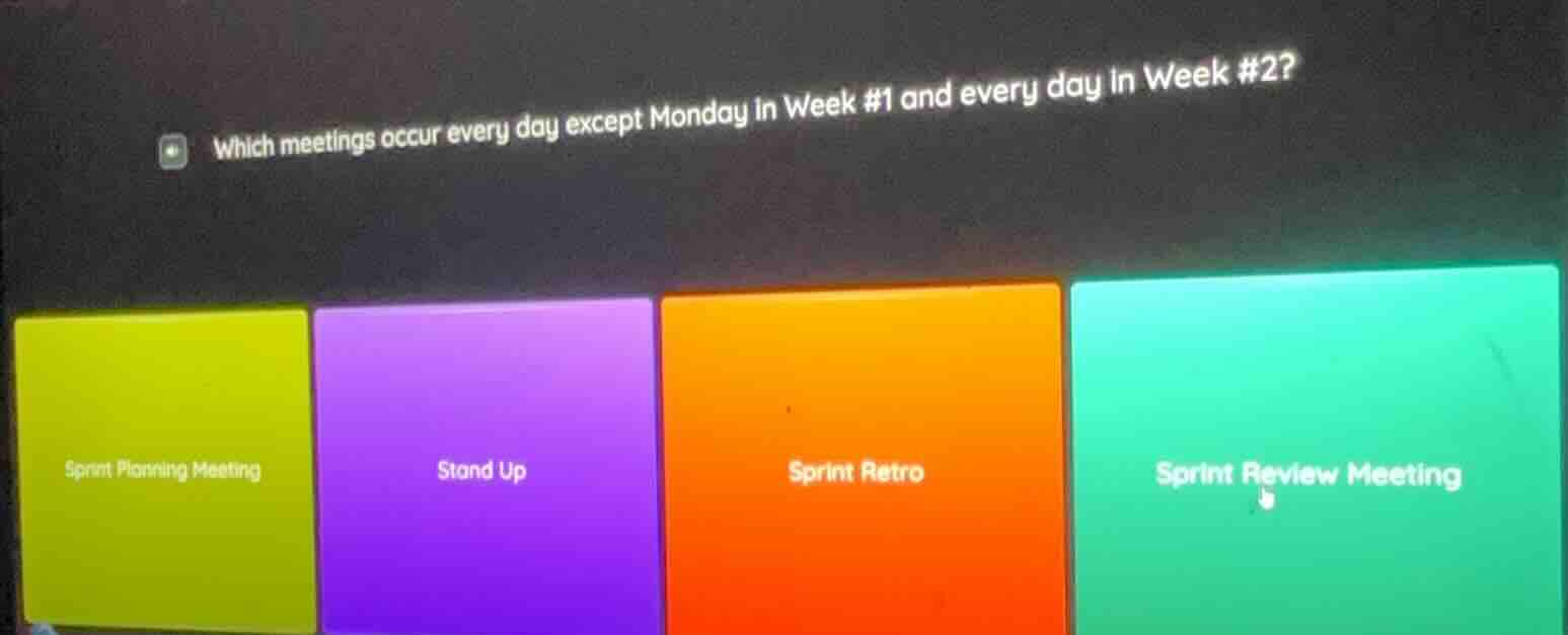 which meetings occur every day except monday in week #1 and every day i…
