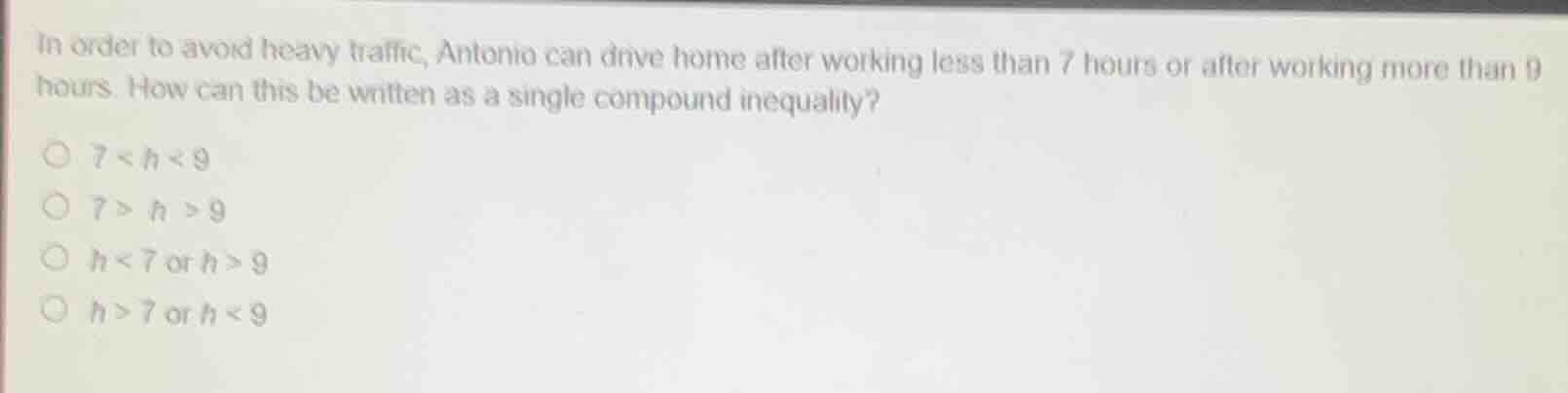 in order to avoid heavy traffic, antonio can drive home after working l…