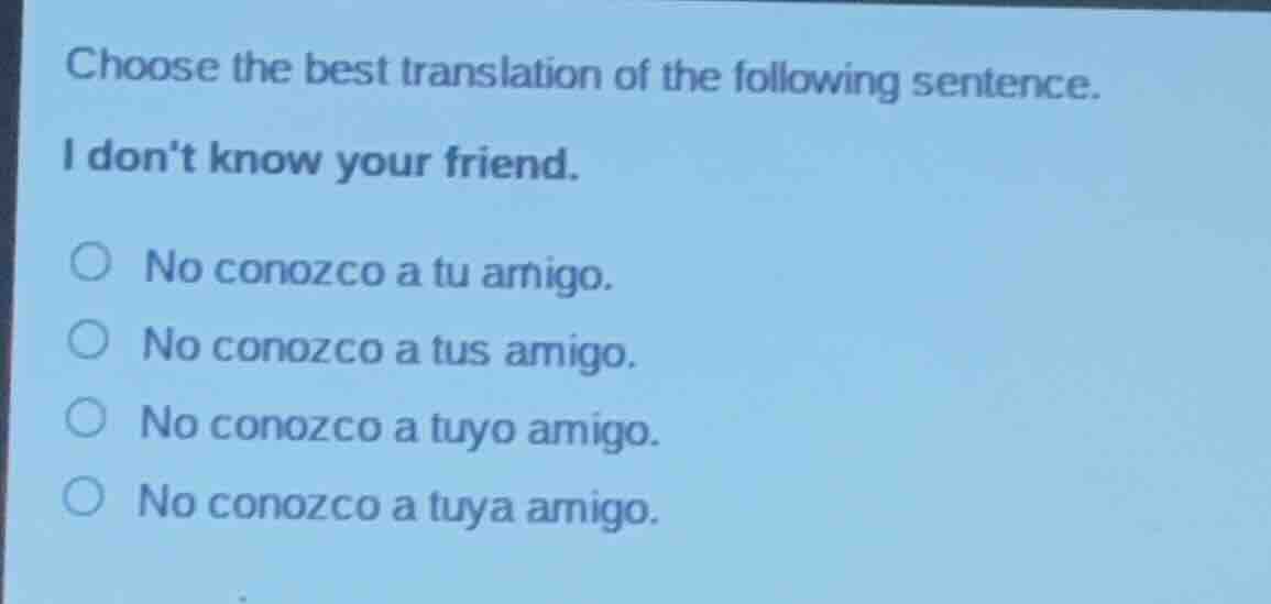 choose the best translation of the following sentence. i dont know your…