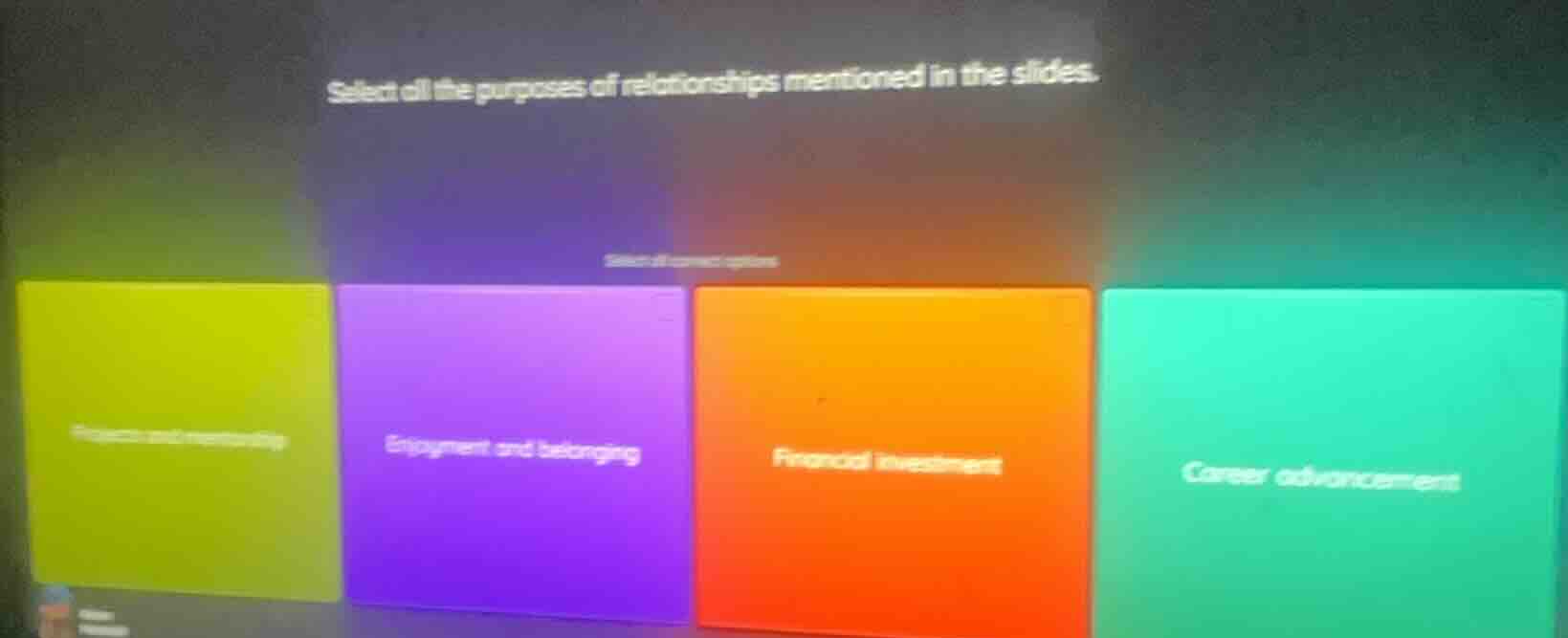 select all the purposes of relationships mentioned in the slides. selec…