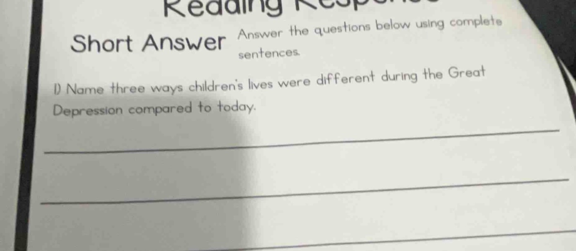 reading short answer answer the questions below using complete sentence…