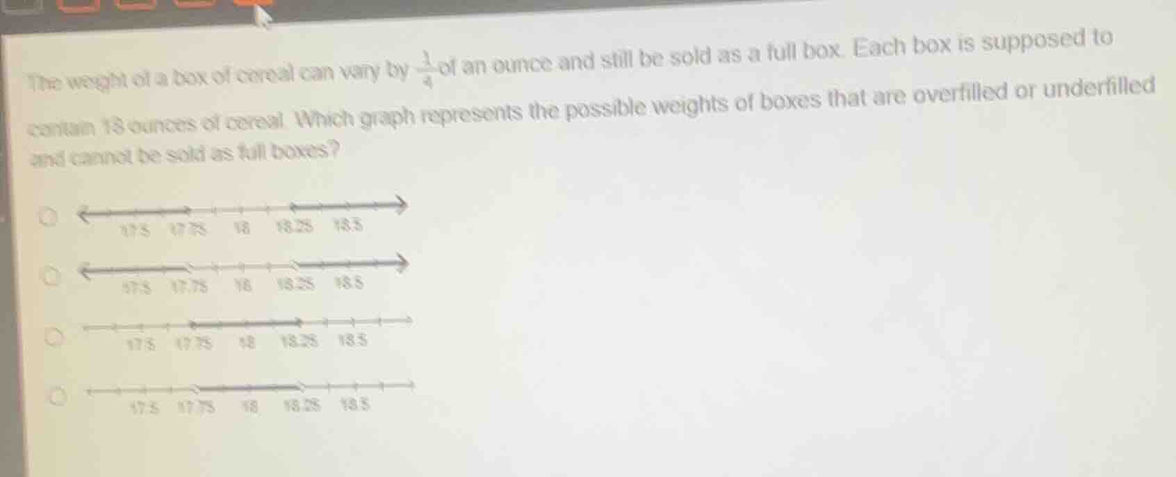 the weight of a box of cereal can vary by \\(\\frac{1}{4}\\) of an ounc…