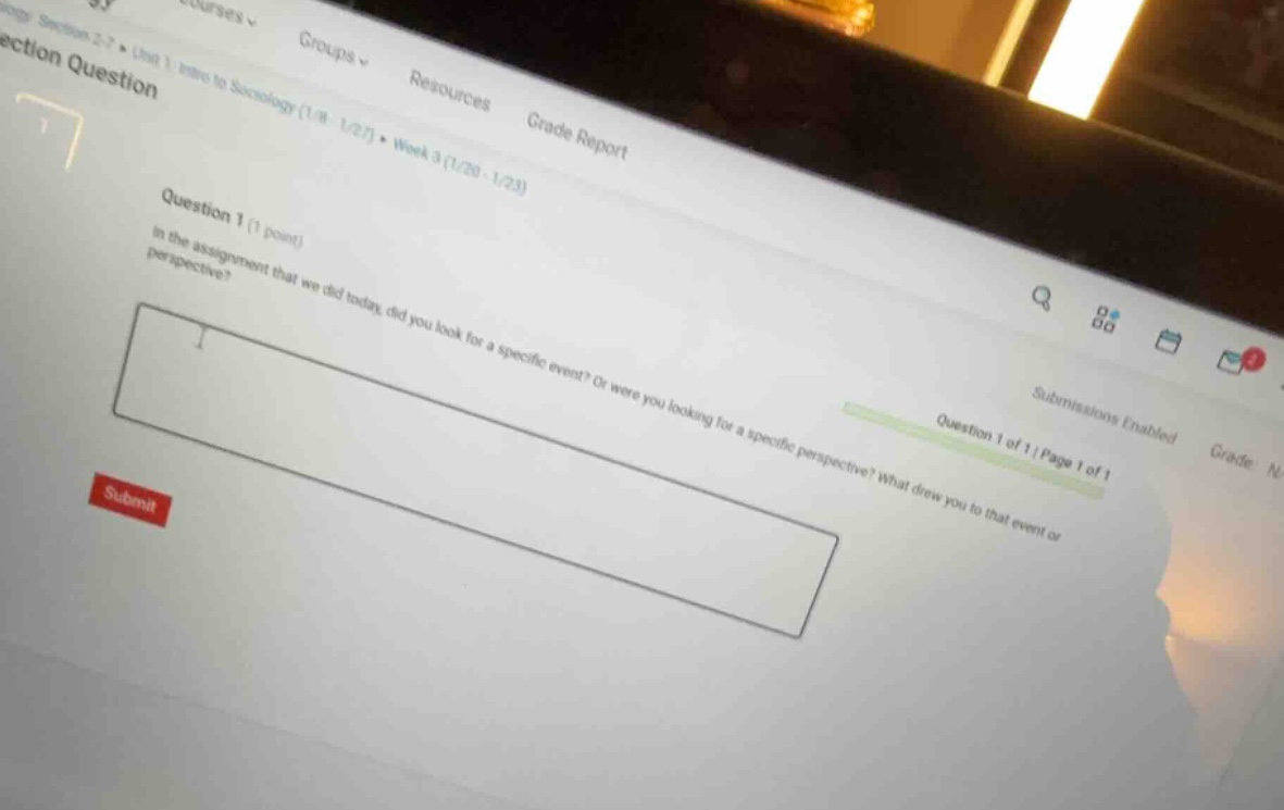 question 1 (1 point) in the assignment that we did today, did you look …