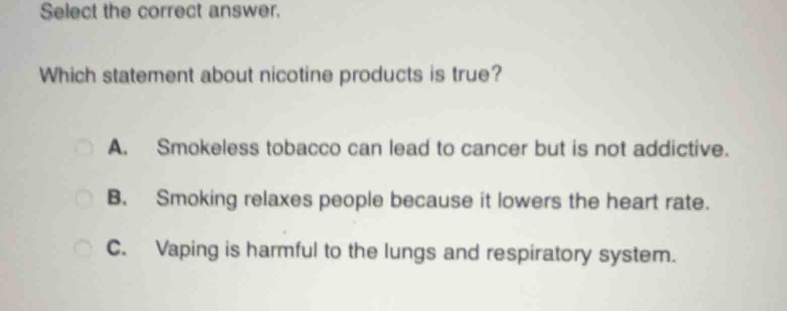 select the correct answer. which statement about nicotine products is t…