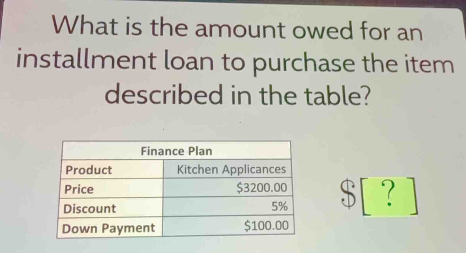 what is the amount owed for an installment loan to purchase the item de…