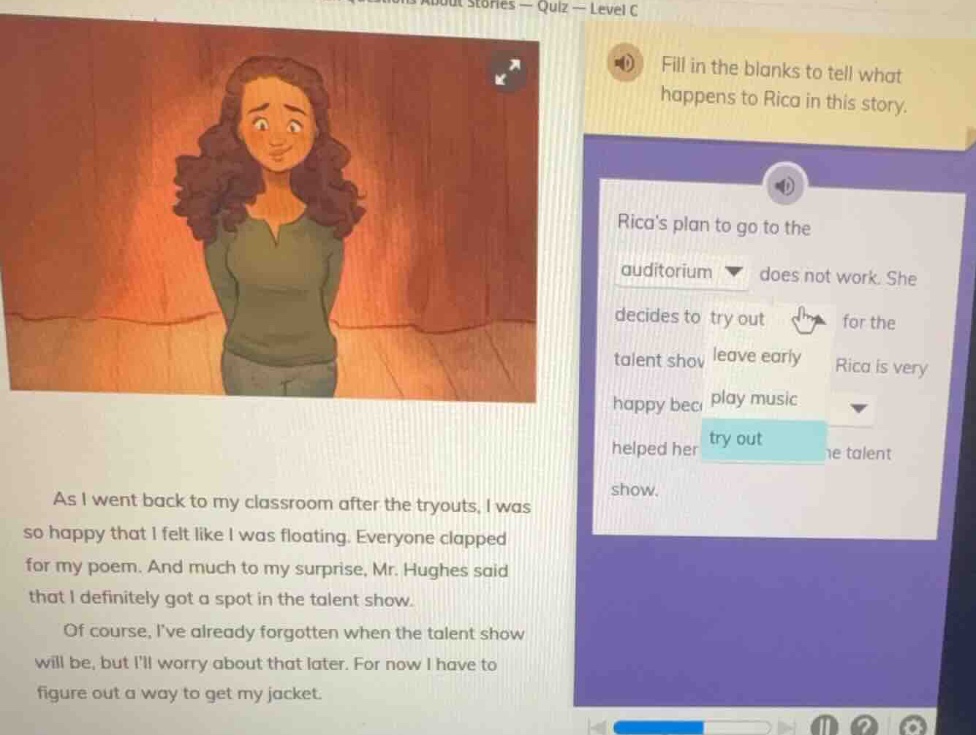 stories — quiz — level c fill in the blanks to tell what happens to ric…