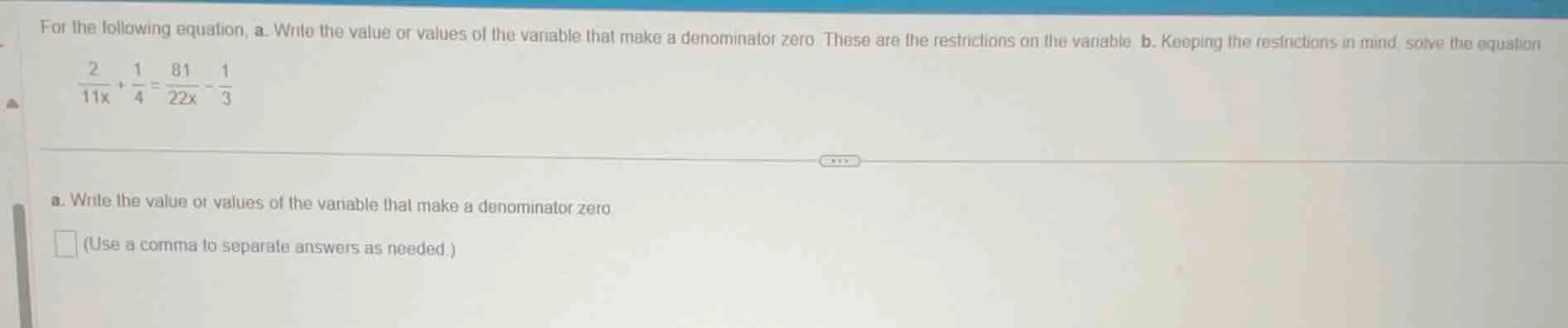 for the following equation, a. write the value or values of the variabl…