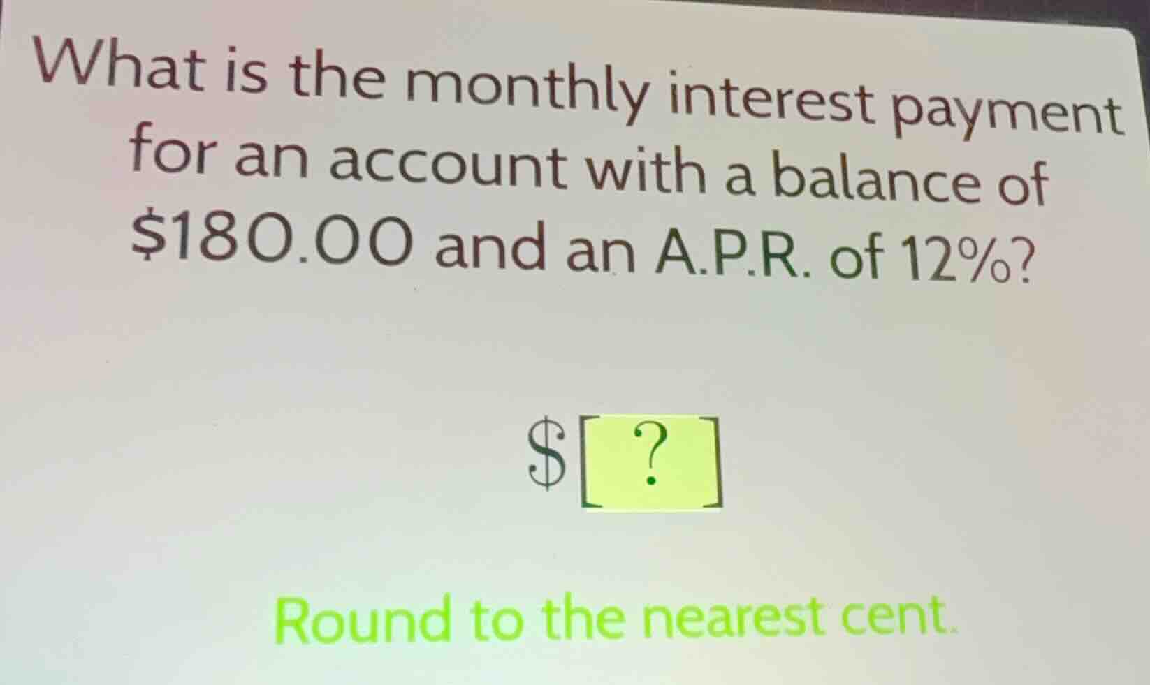 what is the monthly interest payment for an account with a balance of $…