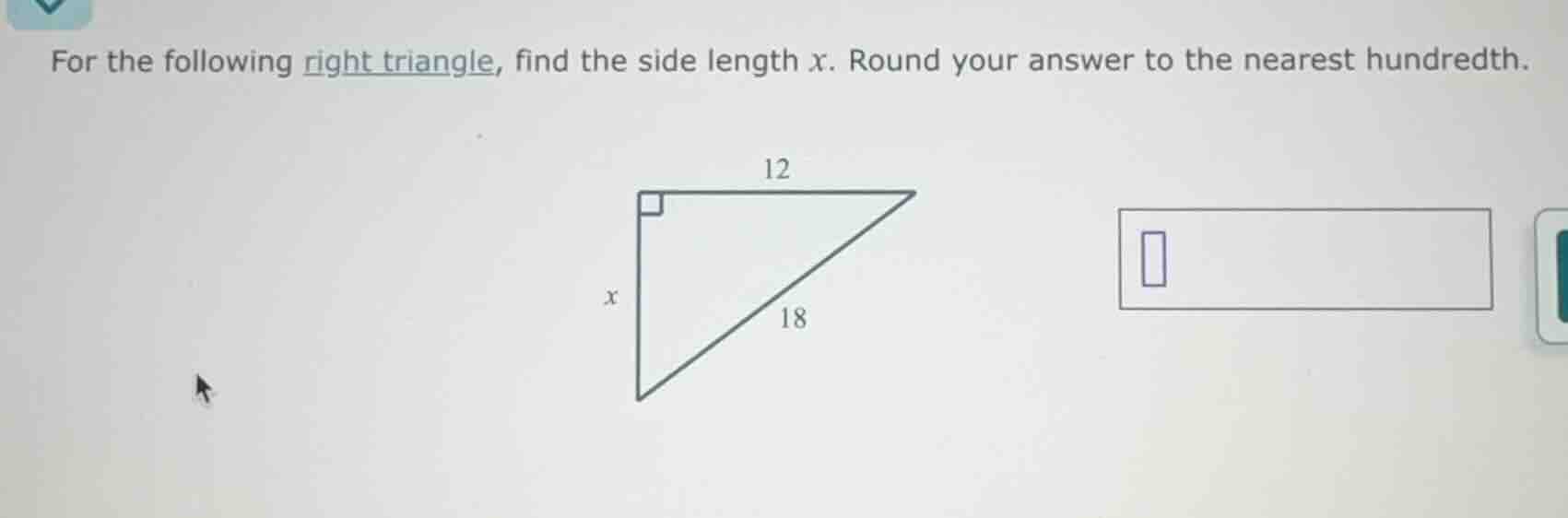 for the following right triangle, find the side length x. round your an…