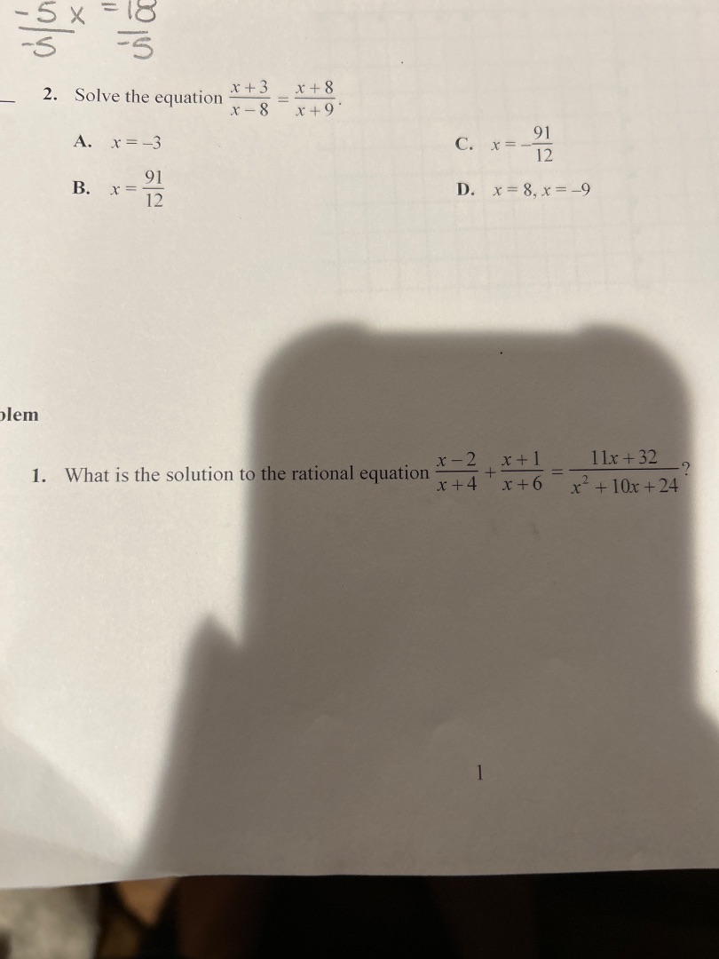 2. solve the equation \\(\\frac{x + 3}{x - 8} = \\frac{x + 8}{x + 9}\\)…