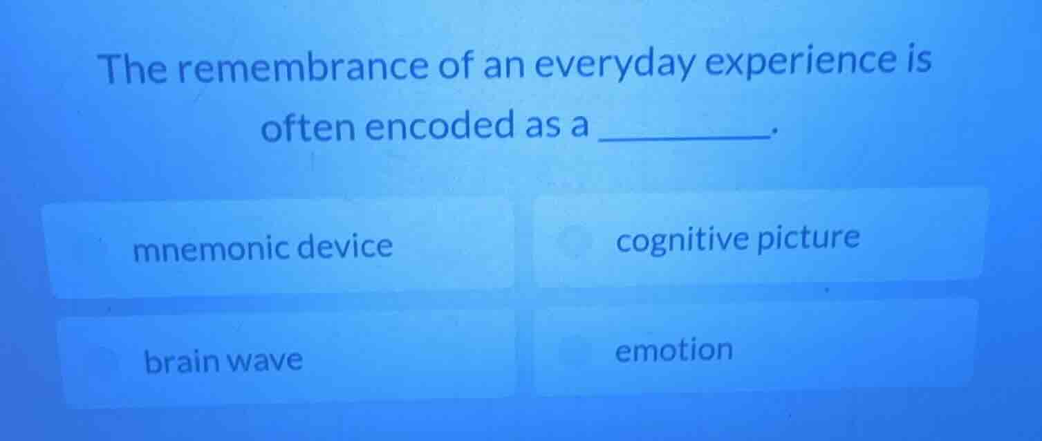 the remembrance of an everyday experience is often encoded as a ______.…