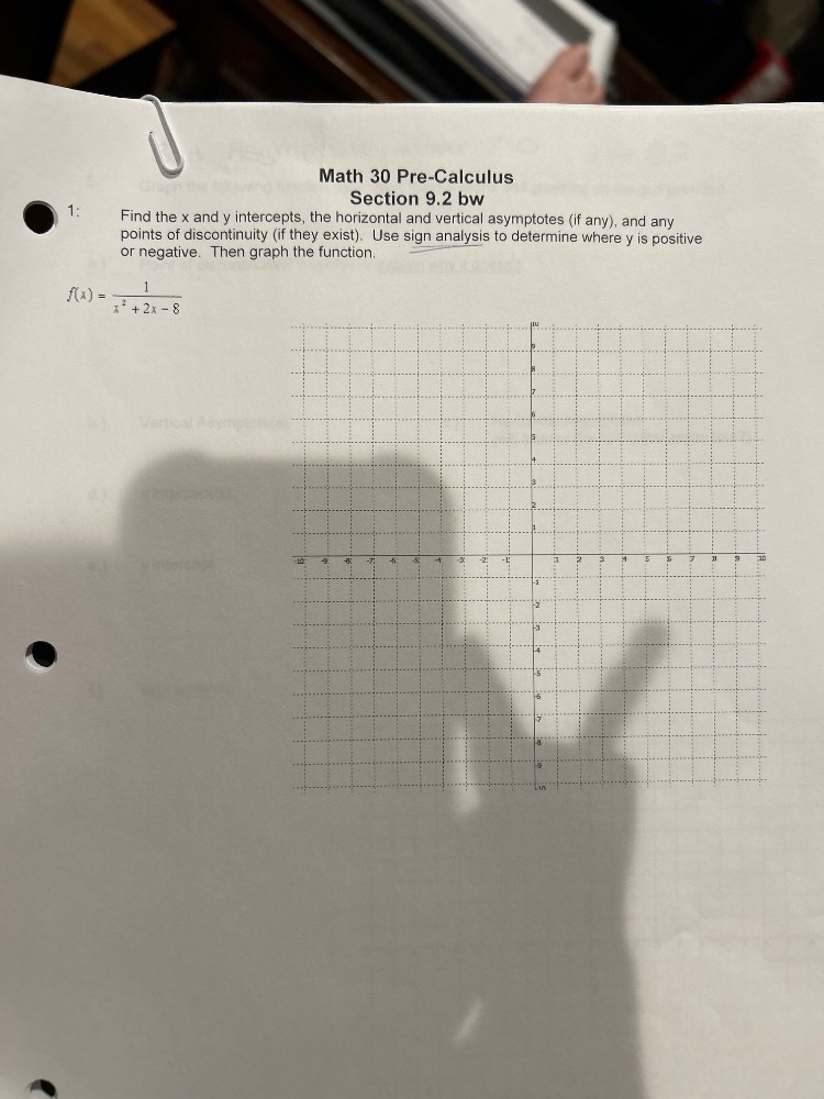 math 30 pre - calculus section 9.2 bw 1: find the x and y intercepts, t…