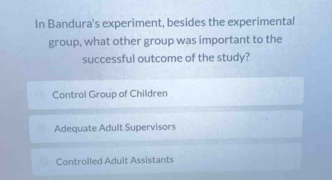 in banduras experiment, besides the experimental group, what other grou…