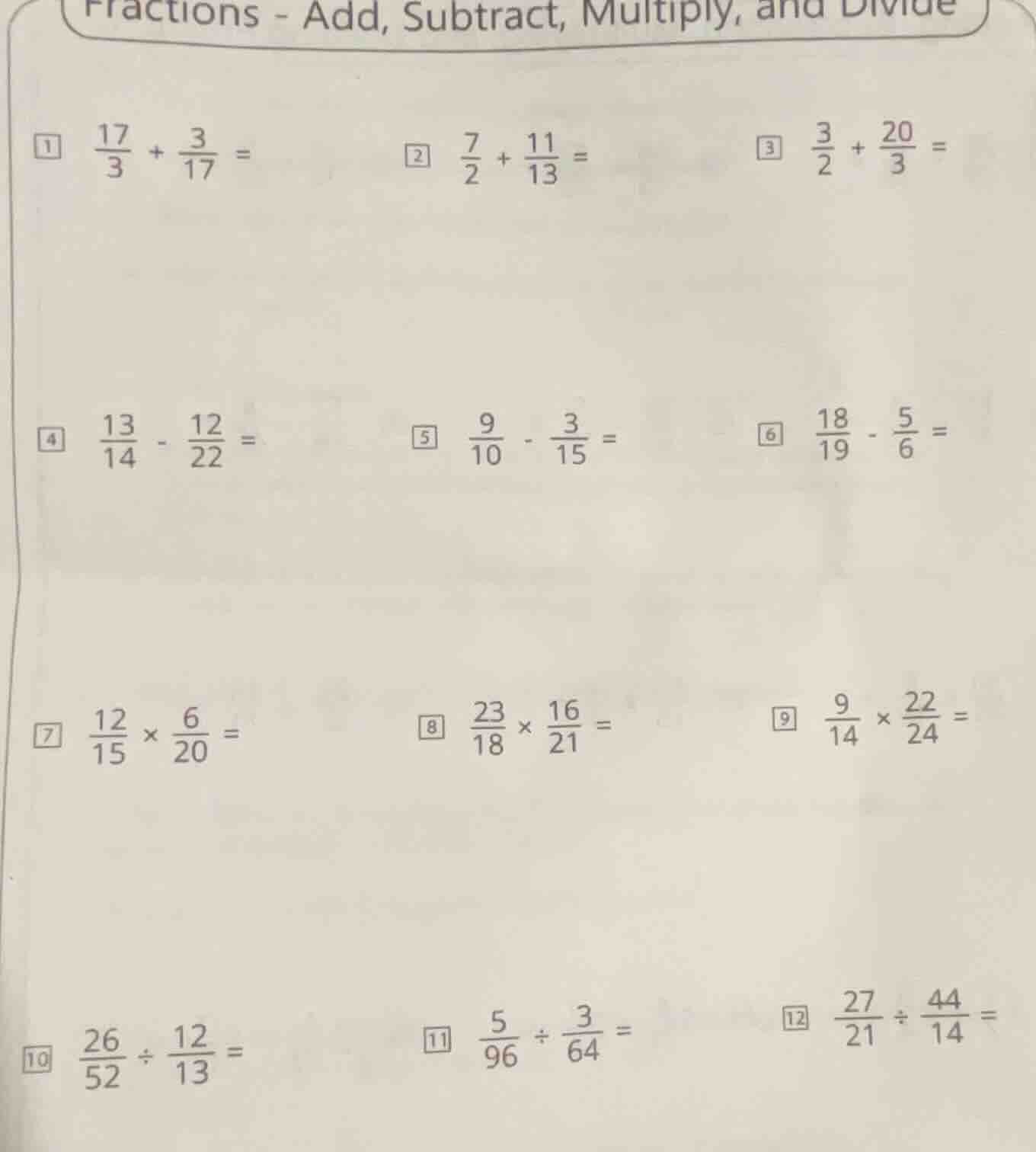fractions - add, subtract, multiply, and divide 1 $\frac{17}{3} + \frac…
