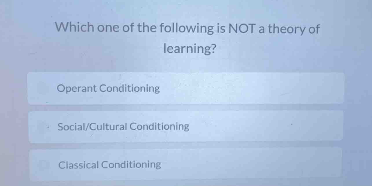 which one of the following is not a theory of learning? operant conditi…