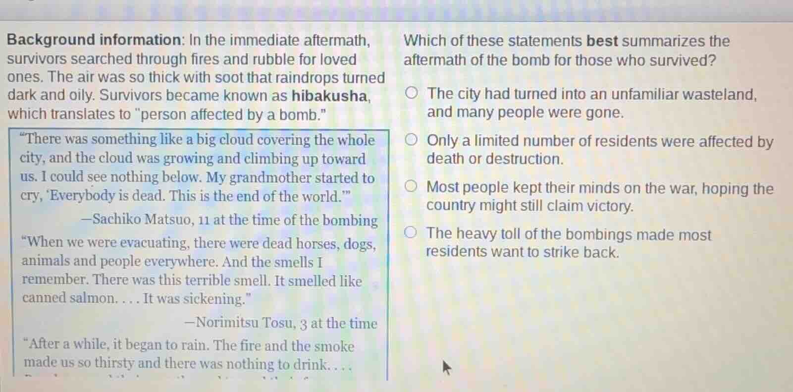 background information: in the immediate aftermath, survivors searched …