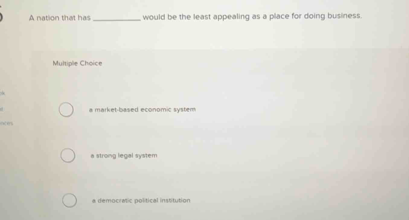 a nation that has ______ would be the least appealing as a place for do…