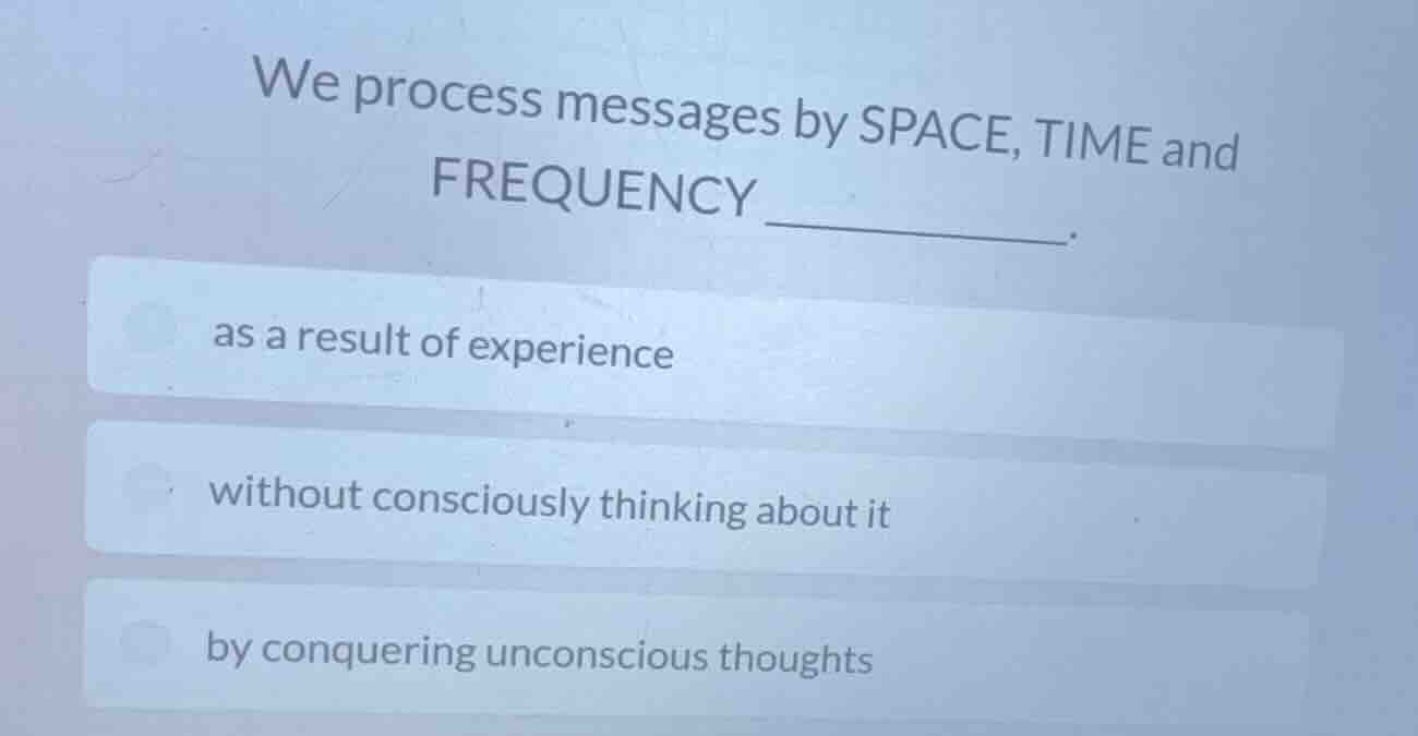 we process messages by space, time and frequency ______. as a result of…