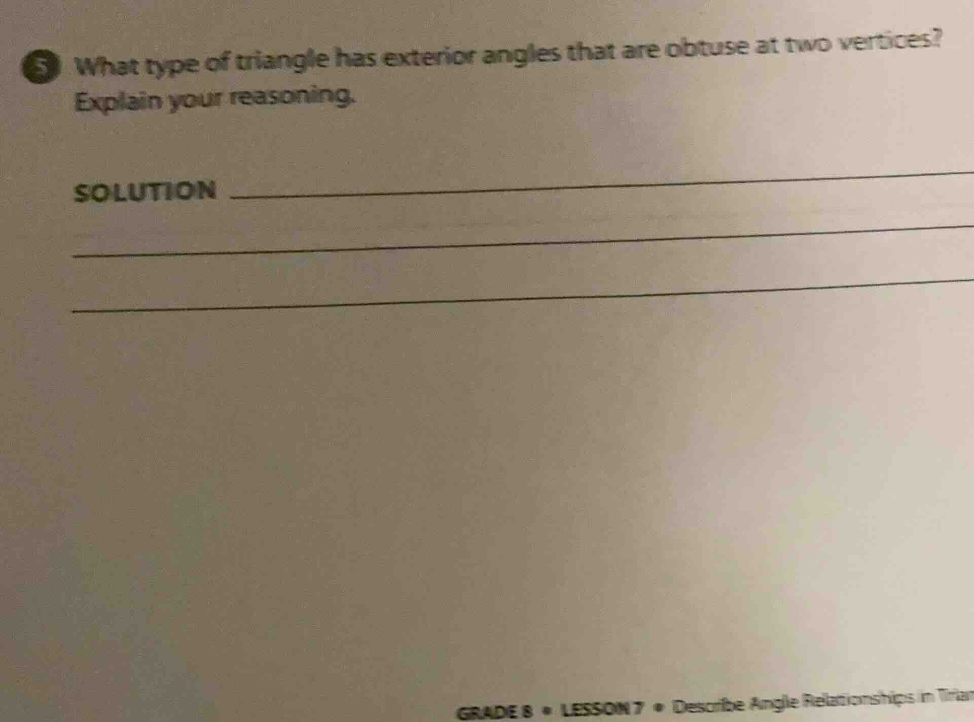 5 what type of triangle has exterior angles that are obtuse at two vert…