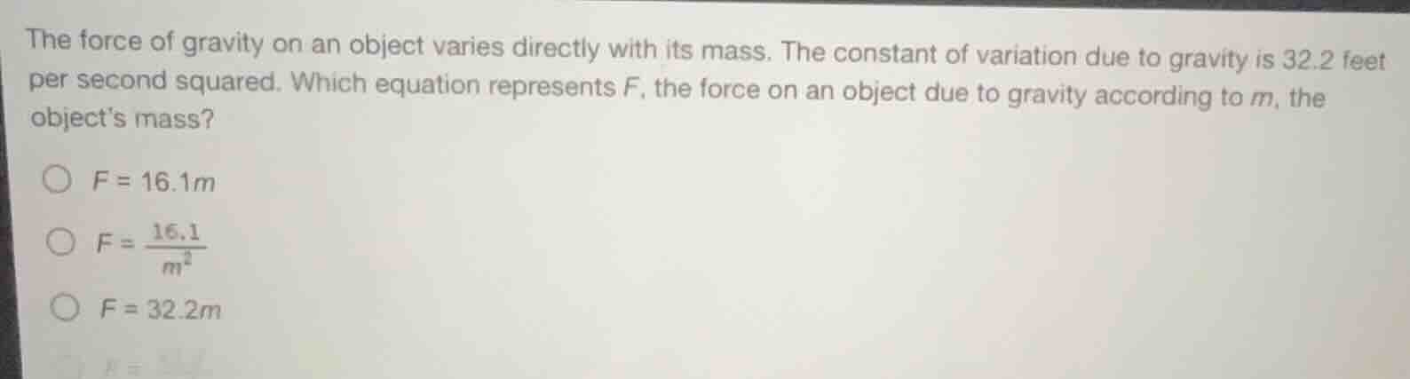 the force of gravity on an object varies directly with its mass. the co…