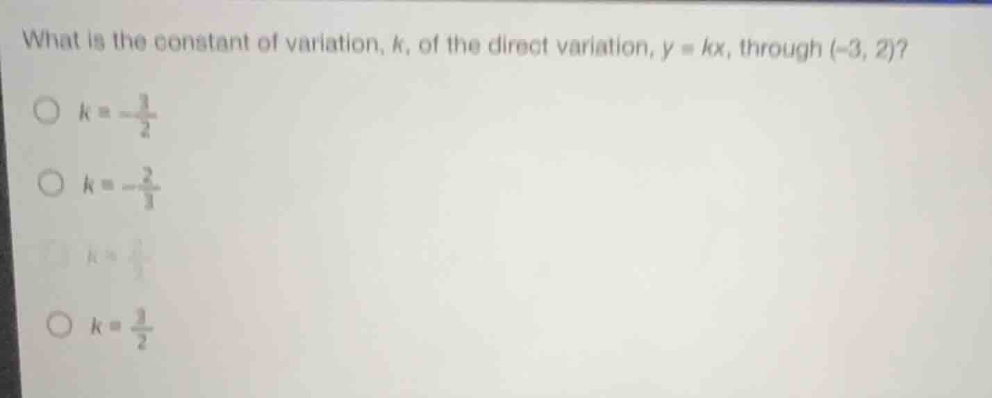 what is the constant of variation, k, of the direct variation, $y = kx$…
