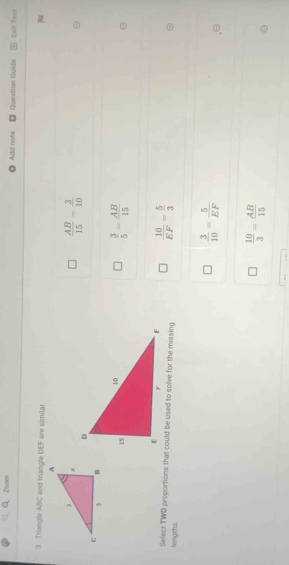 triangle abc and triangle def are similar. select two proportions that …
