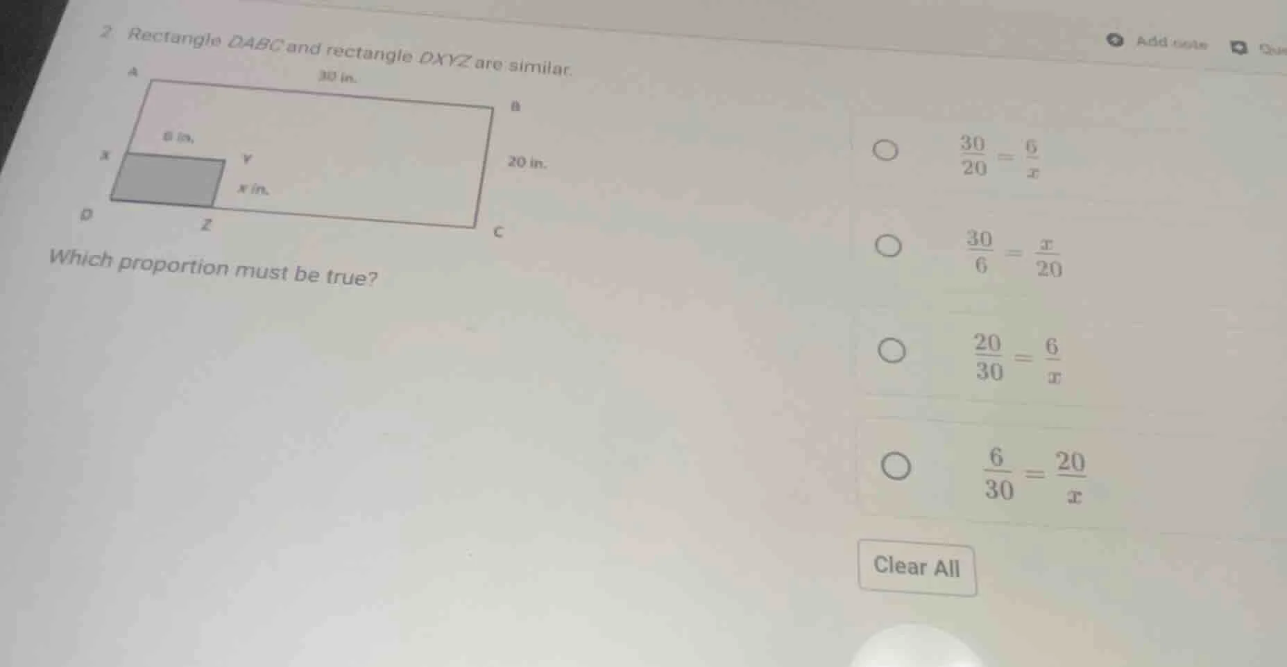 2 rectangle dabc and rectangle oxyz are similar. which proportion must …