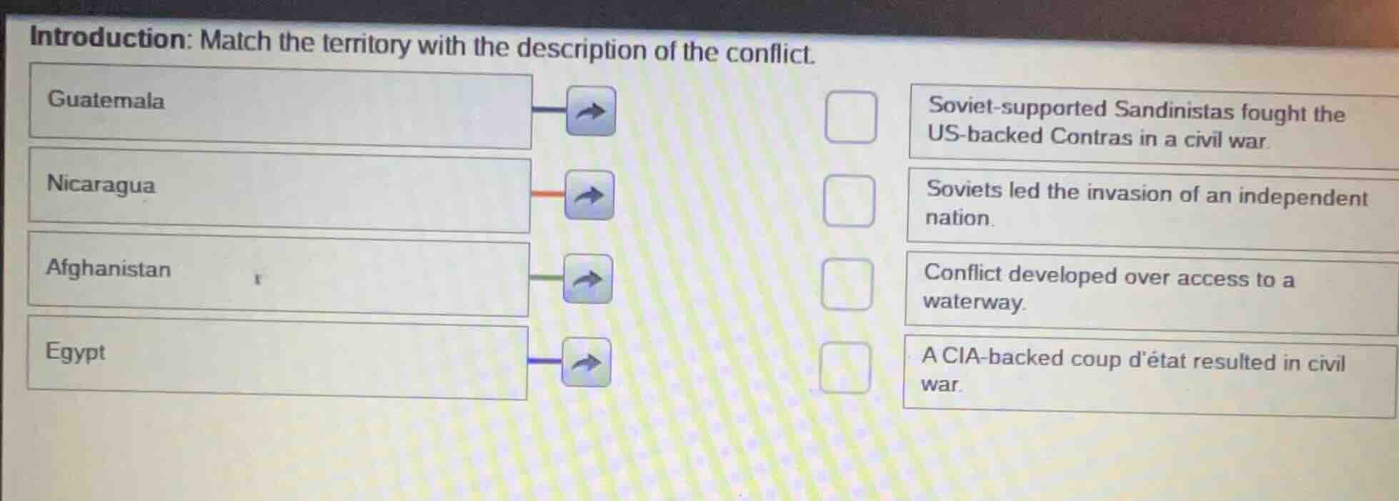 introduction: match the territory with the description of the conflict.…