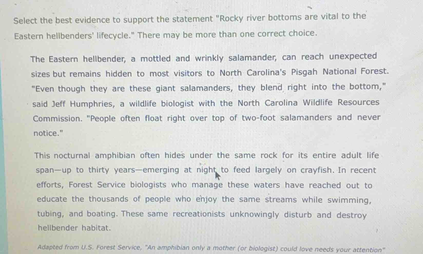 select the best evidence to support the statement ocky river bottoms ar…