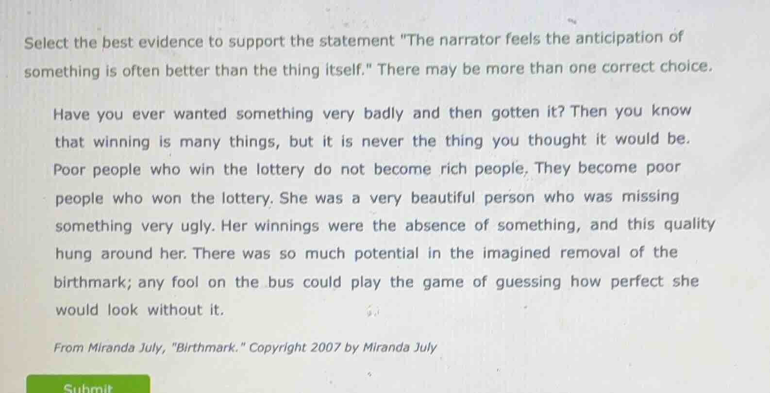 select the best evidence to support the statement \the narrator feels t…