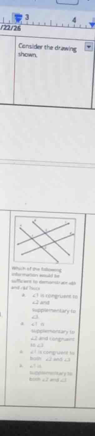 consider the drawing shown. image of intersecting lines with angles 1, …