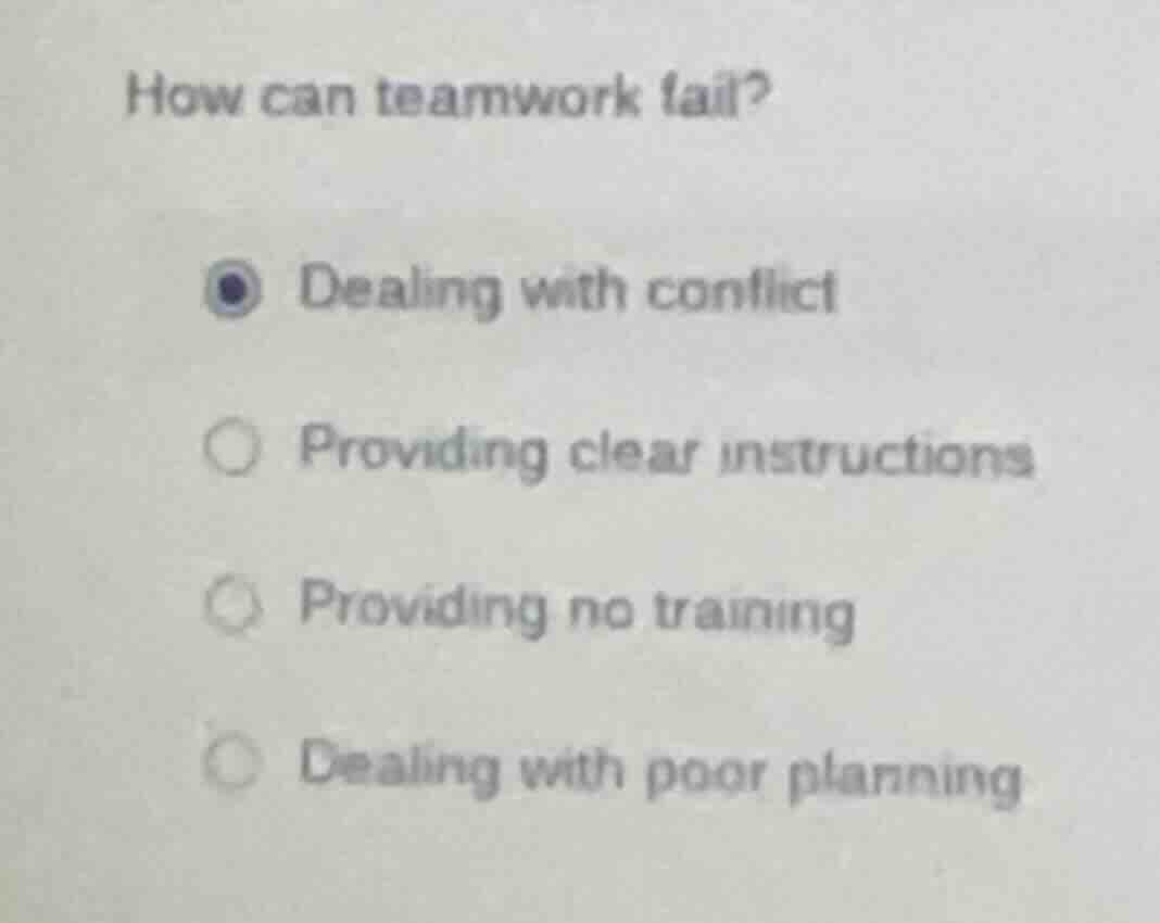 how can teamwork fail? dealing with conflict providing clear instructio…