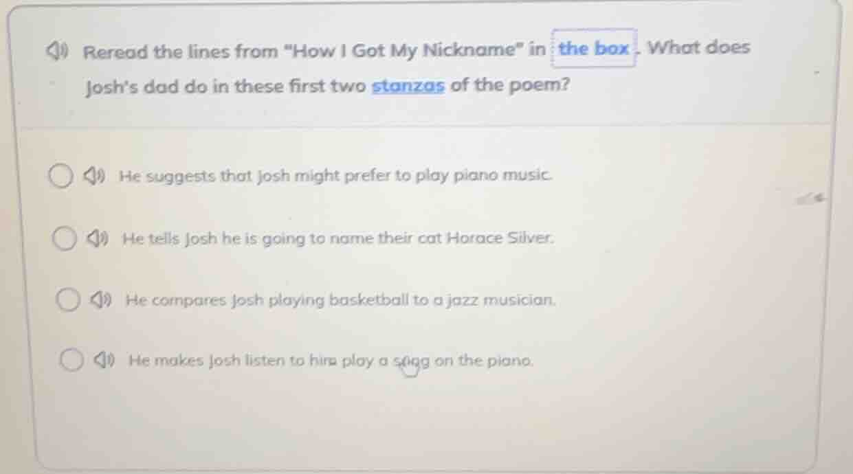 reread the lines from \how i got my nickname\ in the box. what does jos…