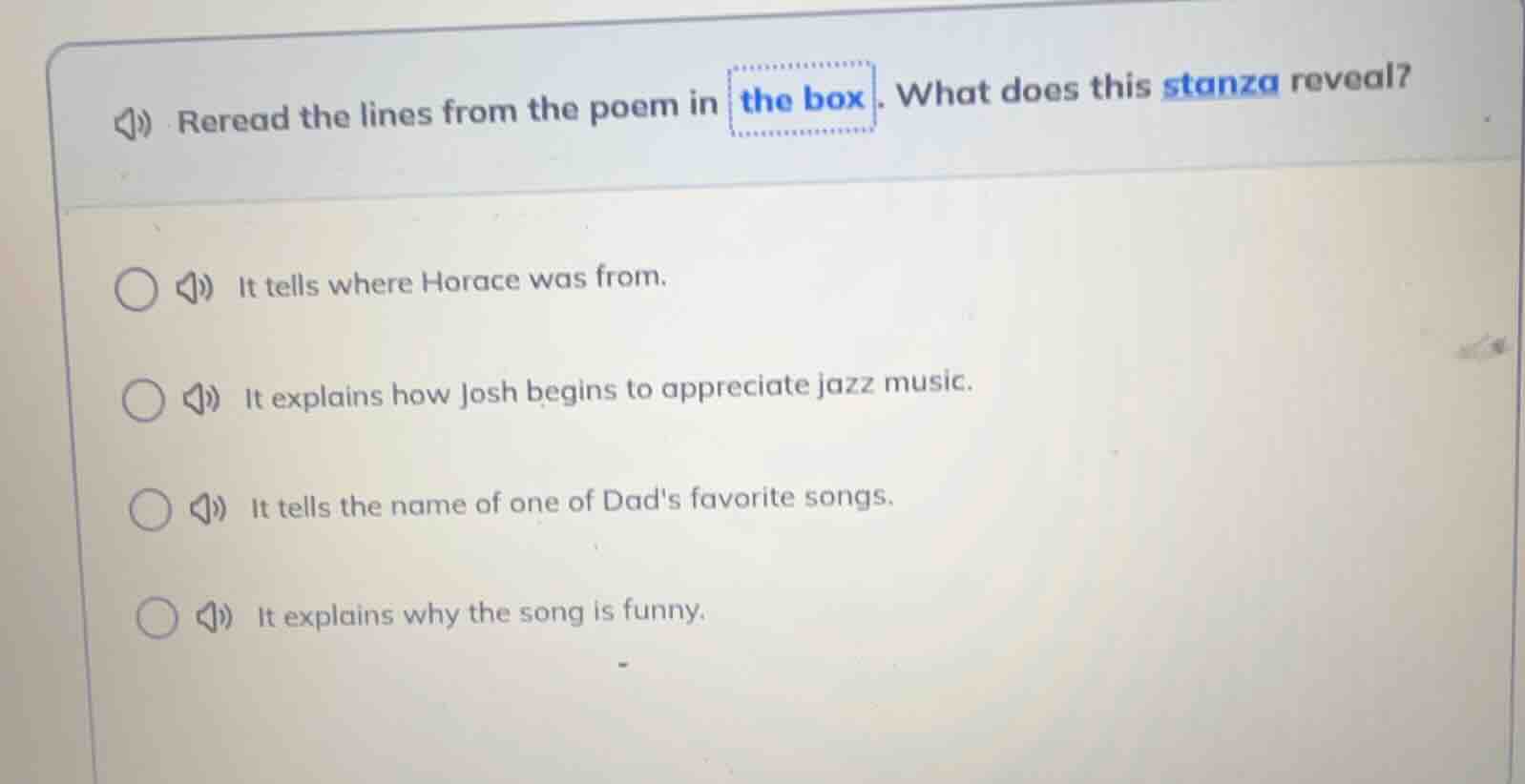 reread the lines from the poem in the box. what does this stanza reveal…