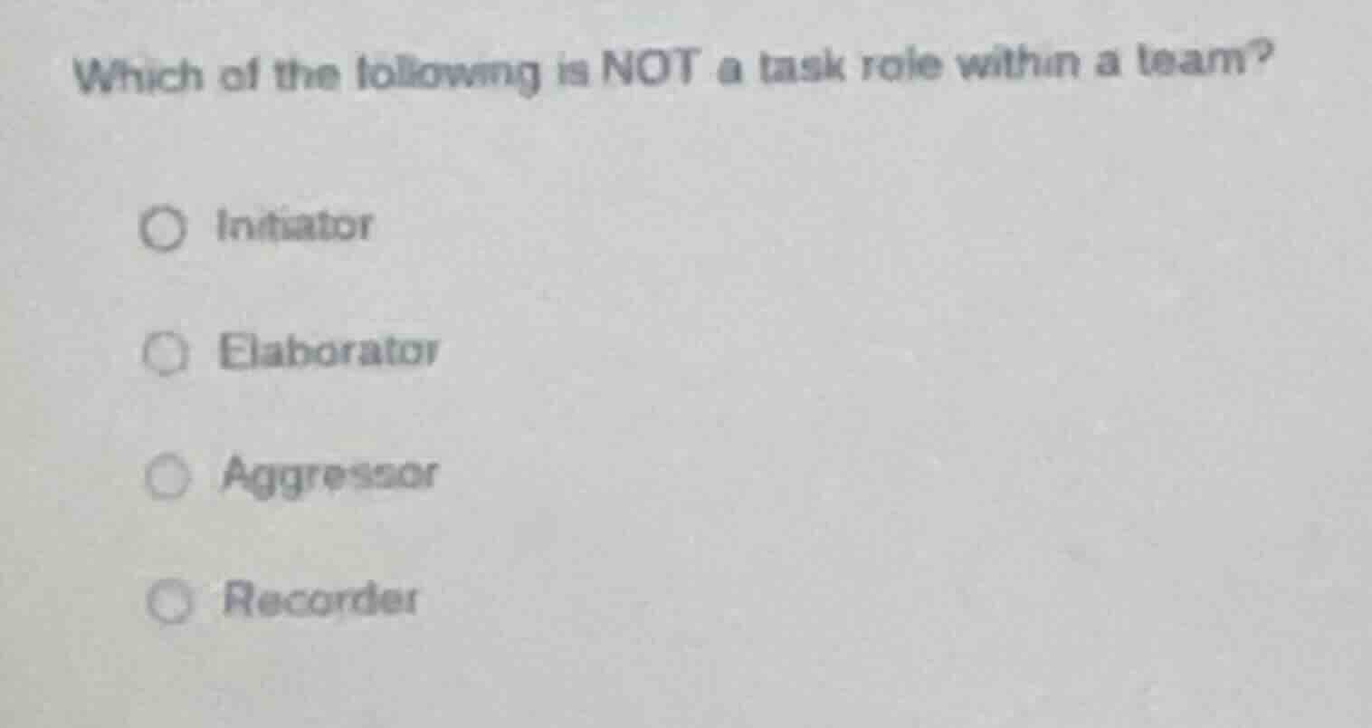 which of the following is not a task role within a team? initiator elab…
