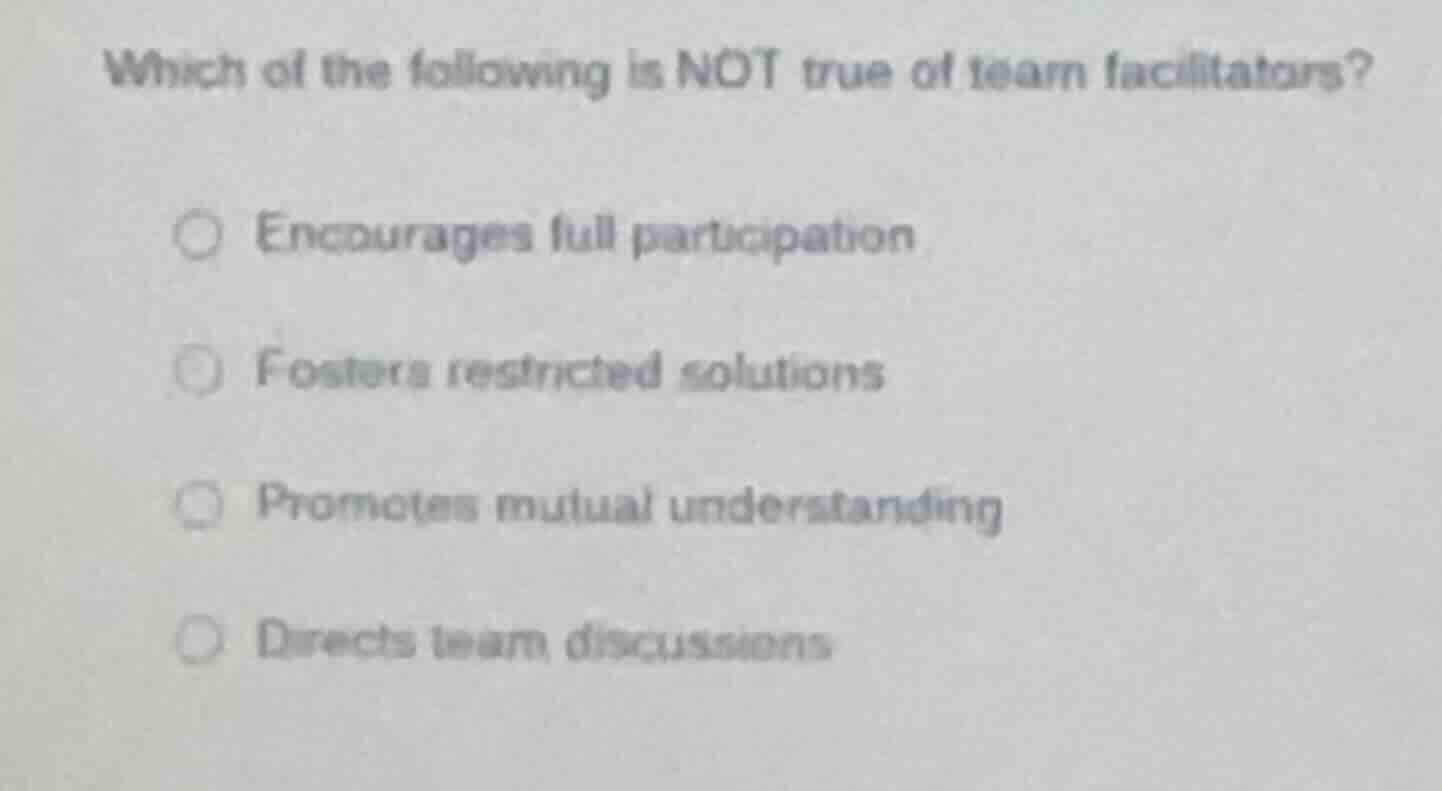 which of the following is not true of team facilitators? encourages ful…