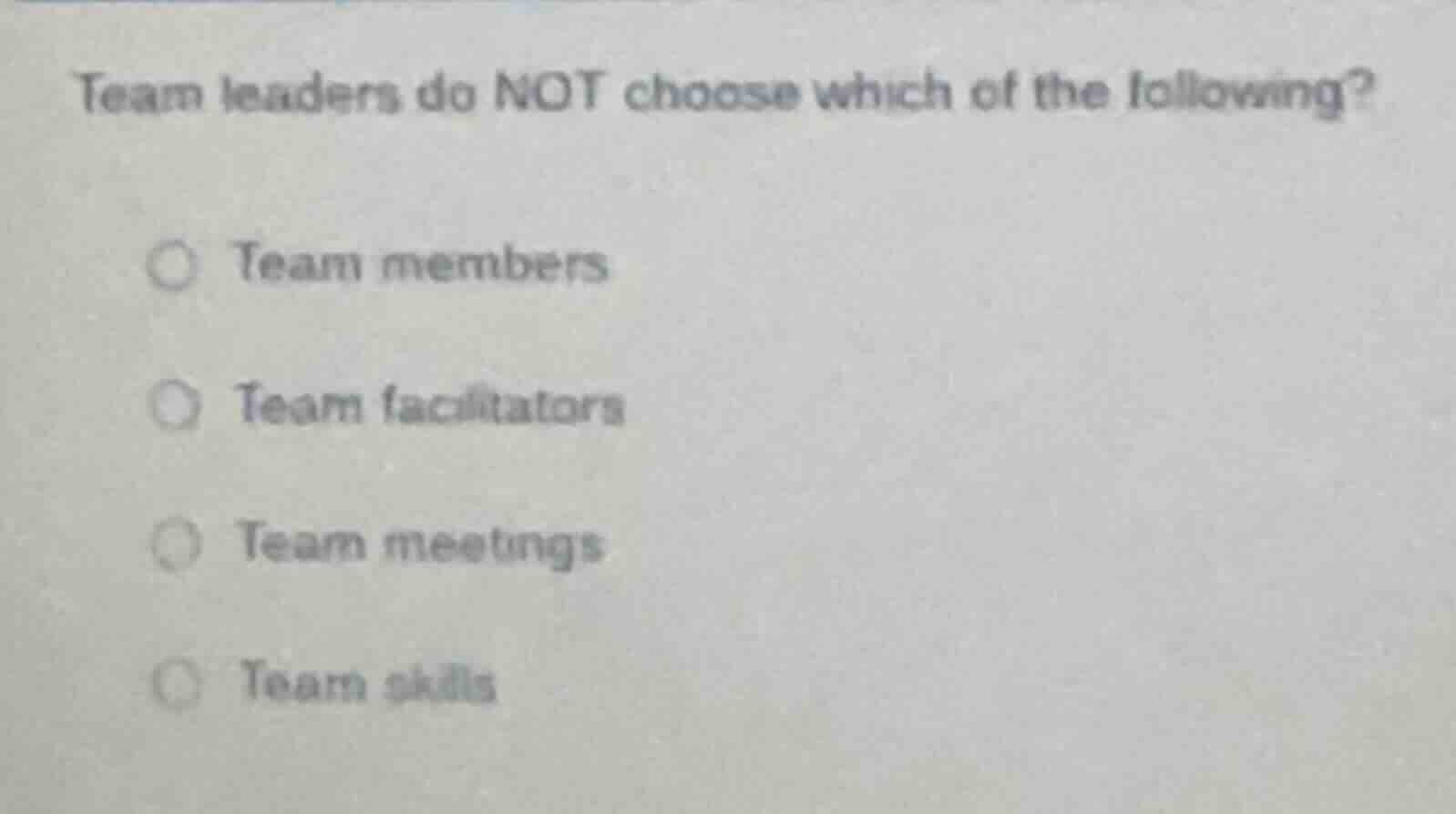team leaders do not choose which of the following? team members team fa…
