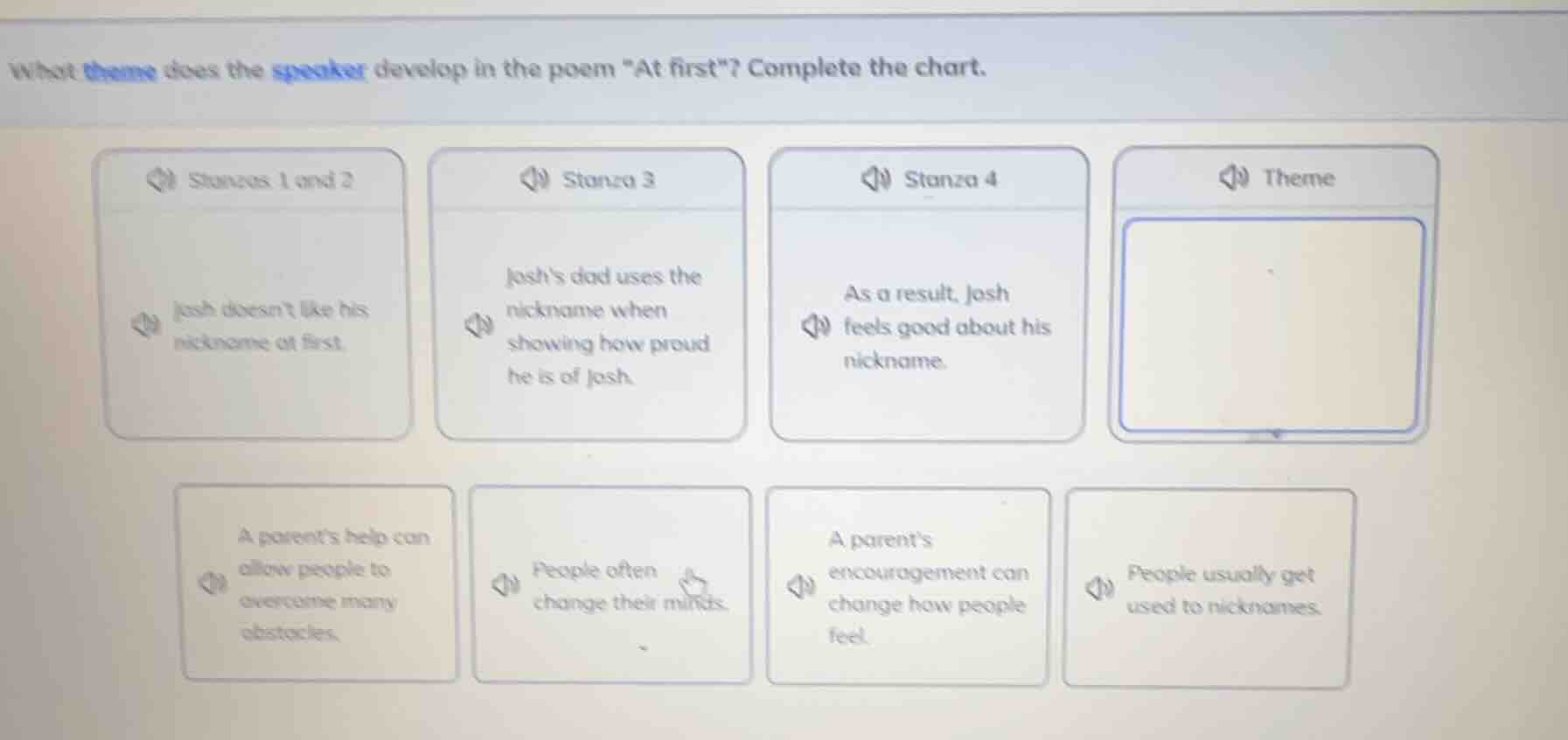 what theme does the speaker develop in the poem \at first\? complete th…